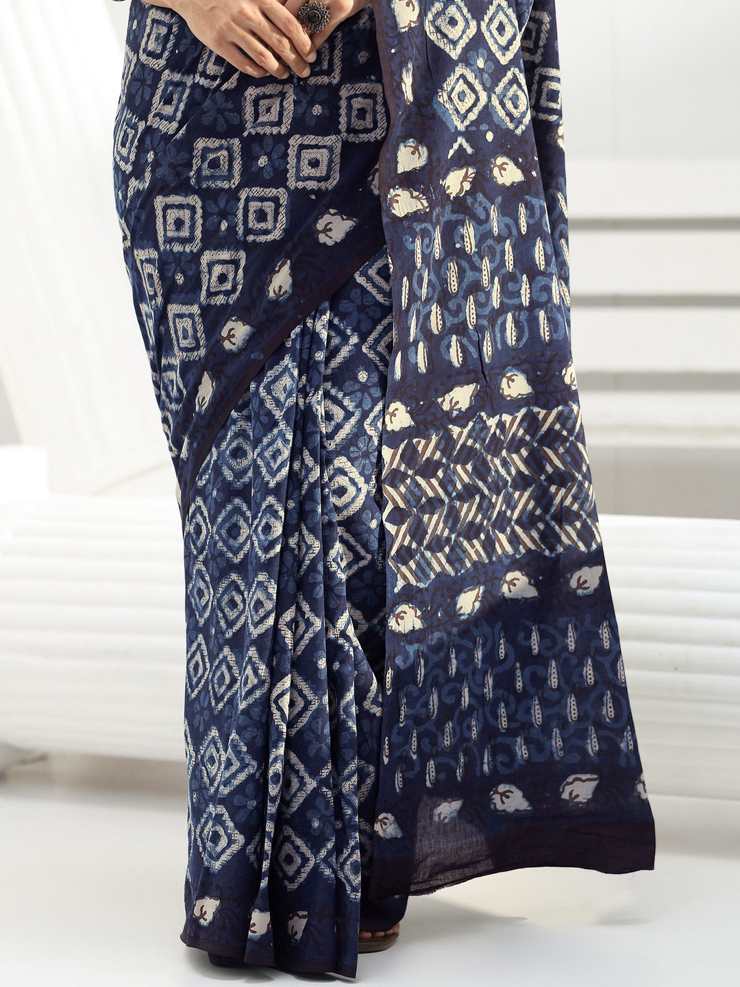  Blue Printed Cotton Saree 