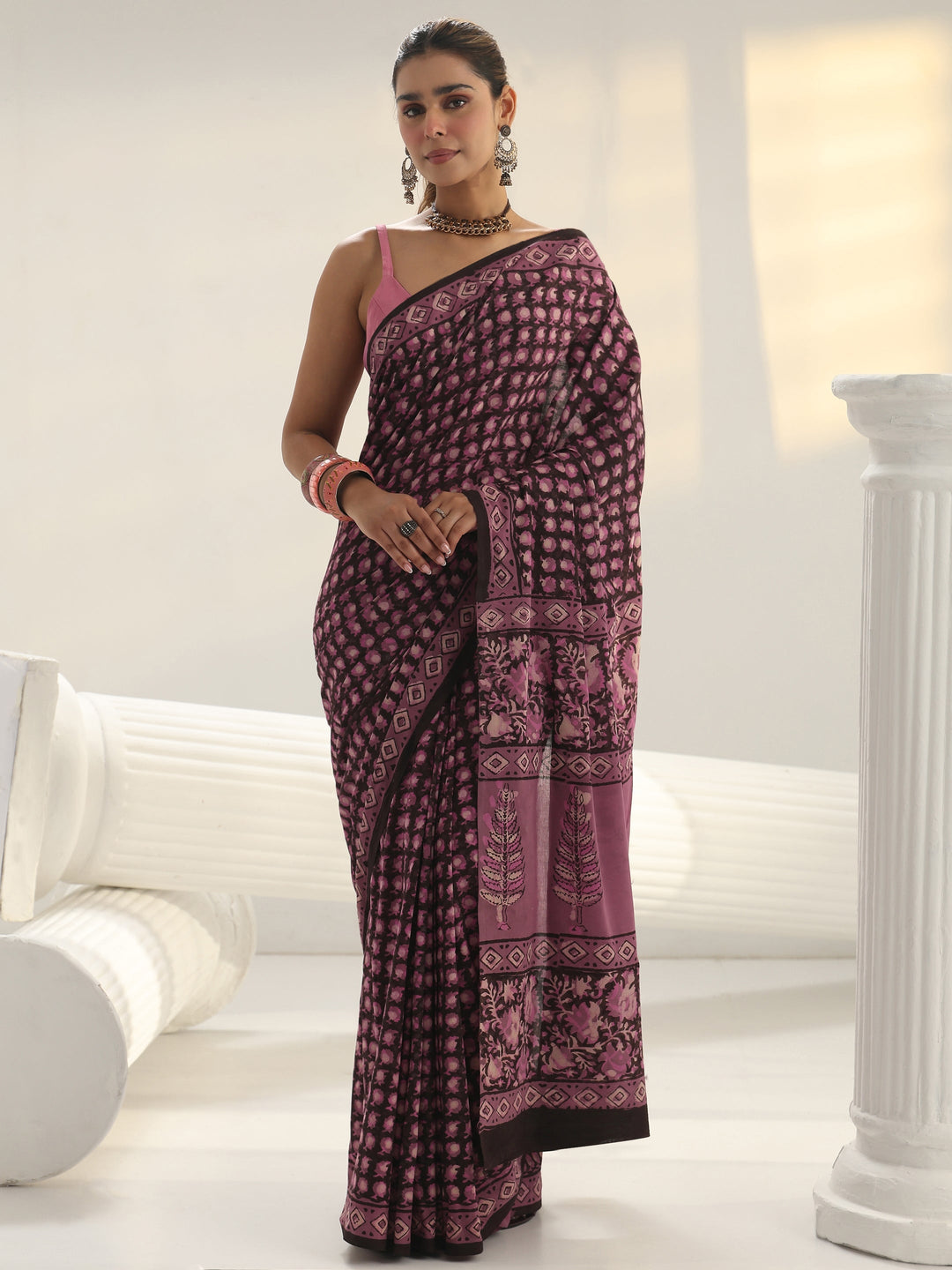  Black Dabu Print Cotton Saree 