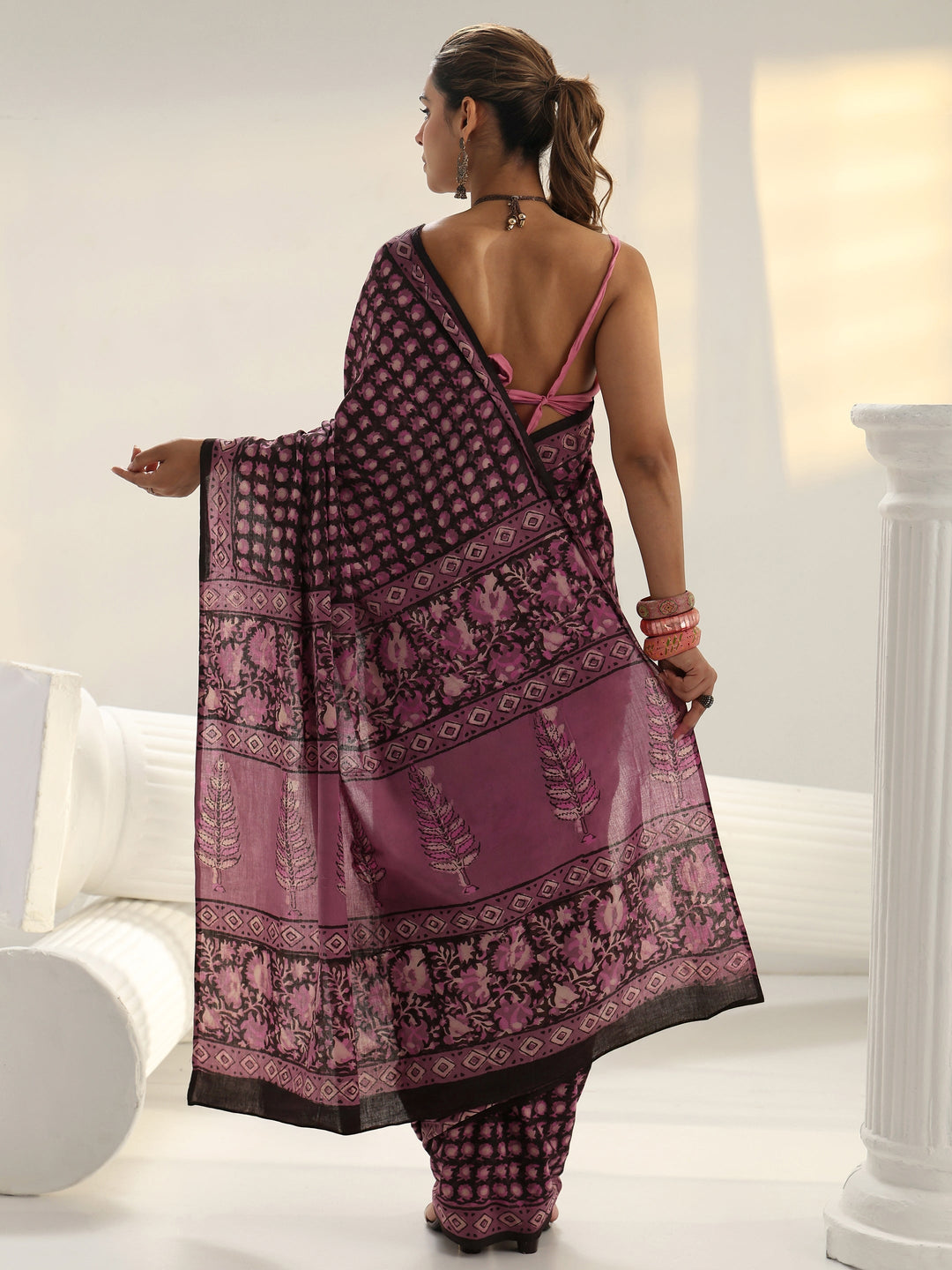 Black Dabu Print Cotton Saree 