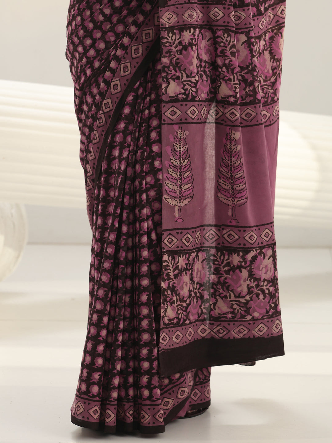  Black Dabu Print Cotton Saree 
