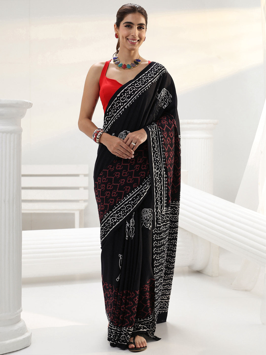  Black Printed Cotton saree 