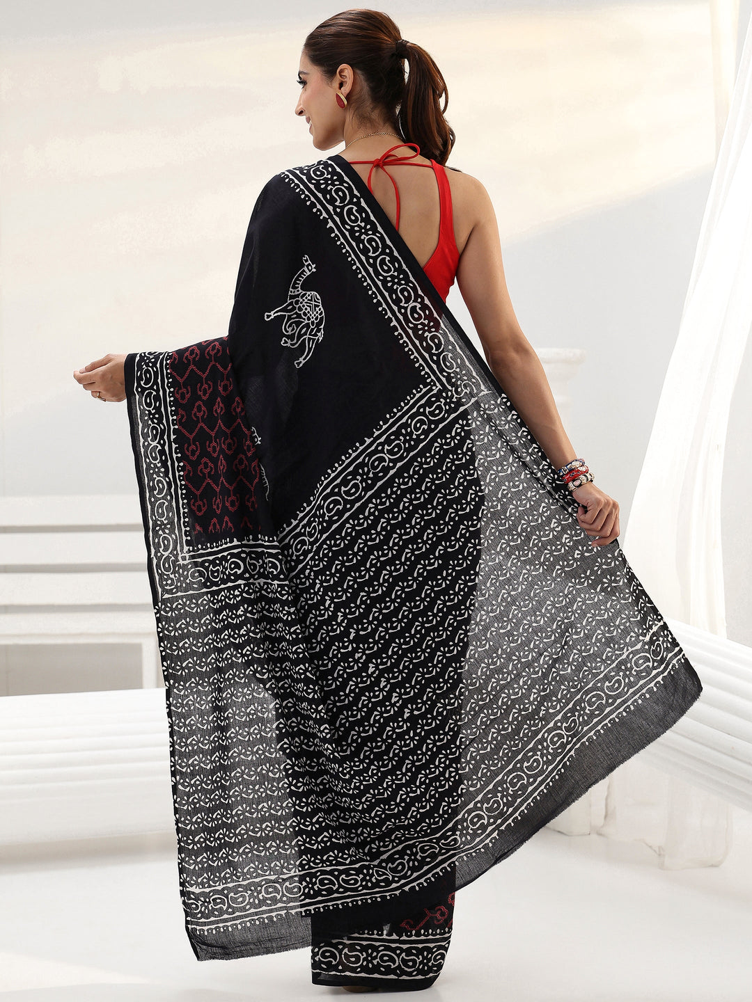 Black Printed Cotton saree 
