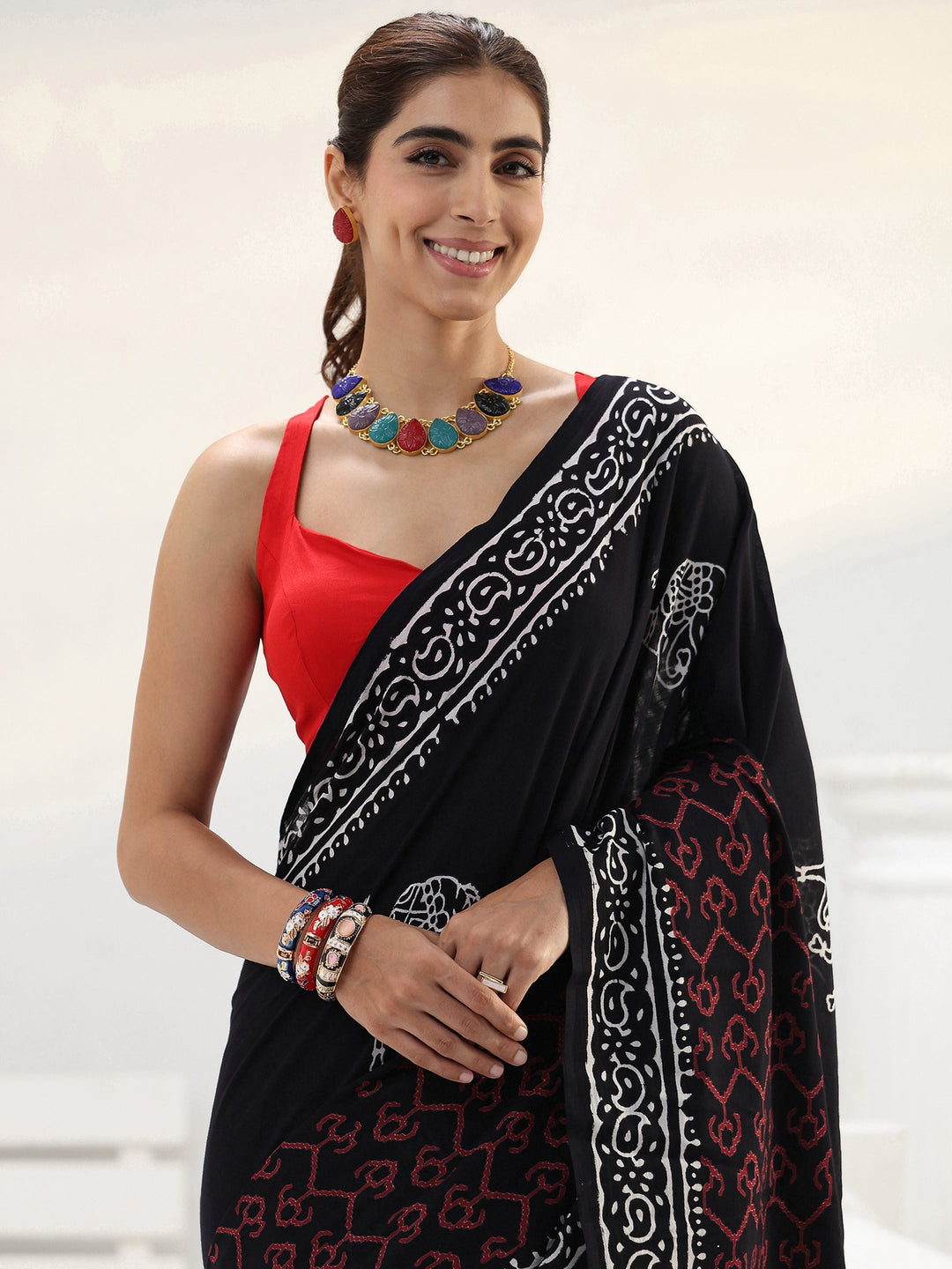  Black Printed Cotton saree 