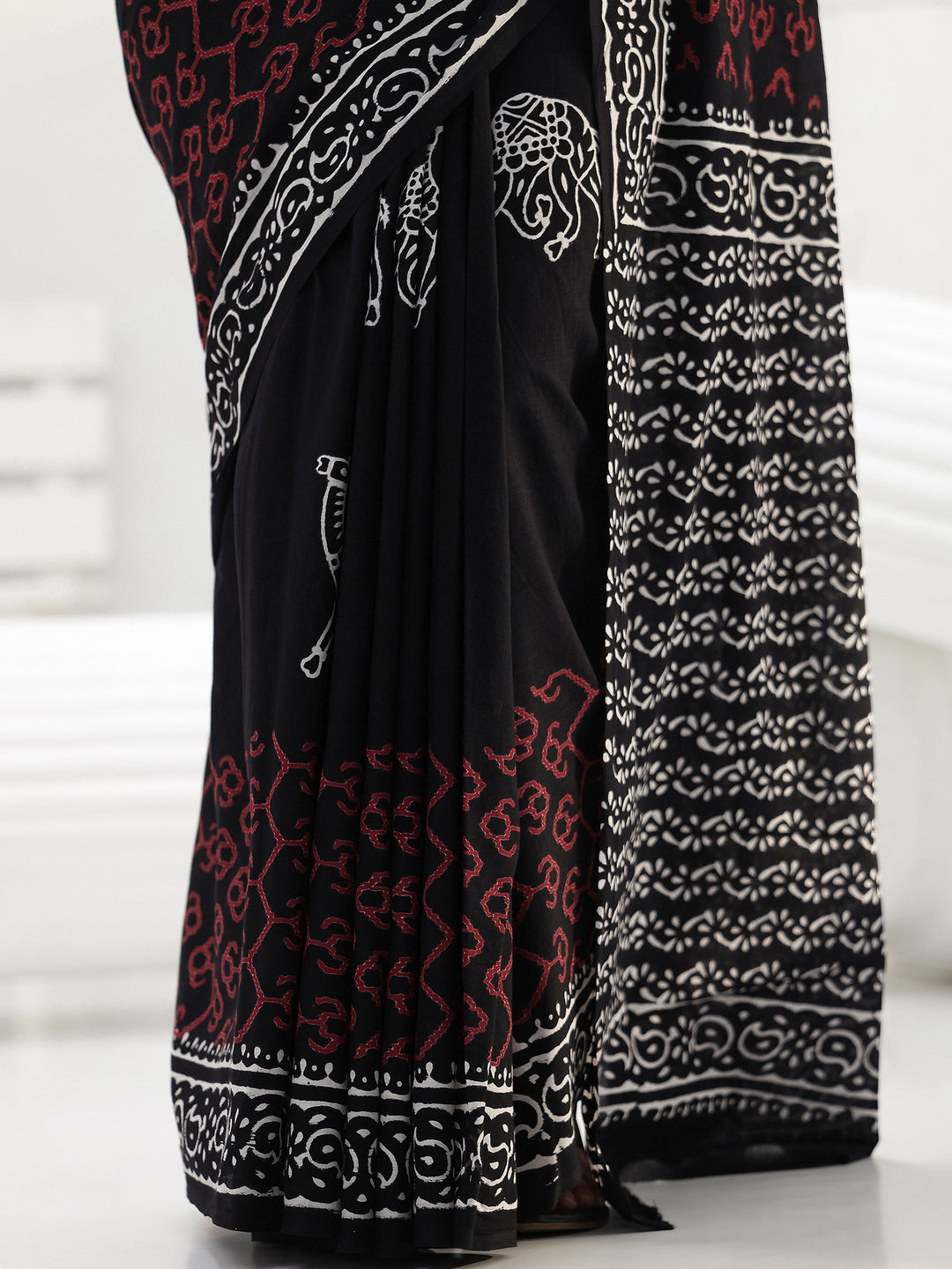  Black Printed Cotton saree 