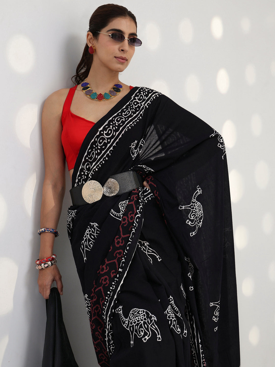  Black Printed Cotton saree 