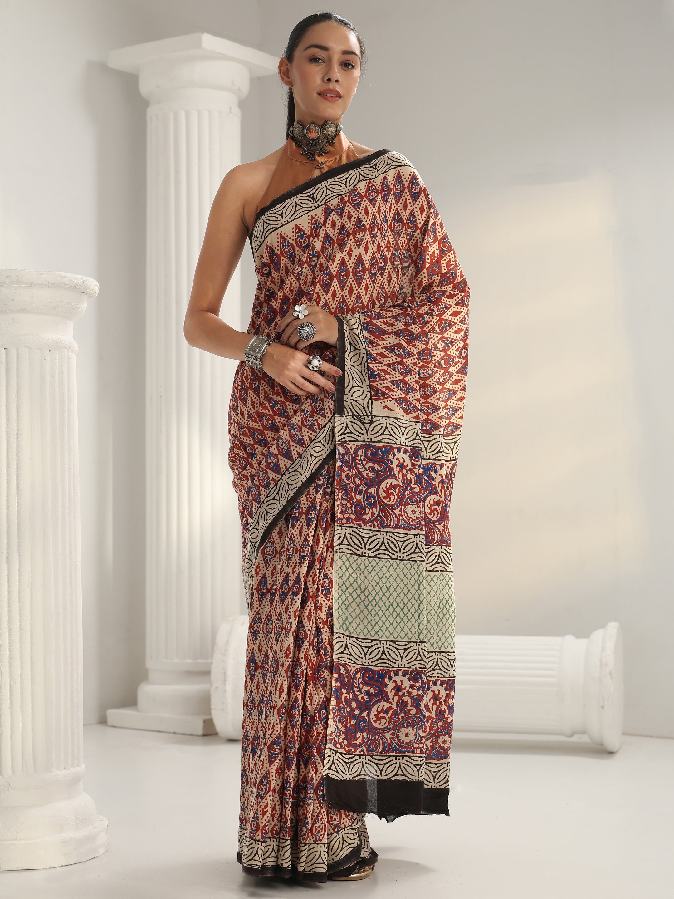 libas Red Dabu Print Cotton Saree-picture-37