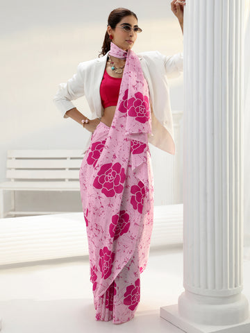 Pink Rose Batik Print Cotton Saree