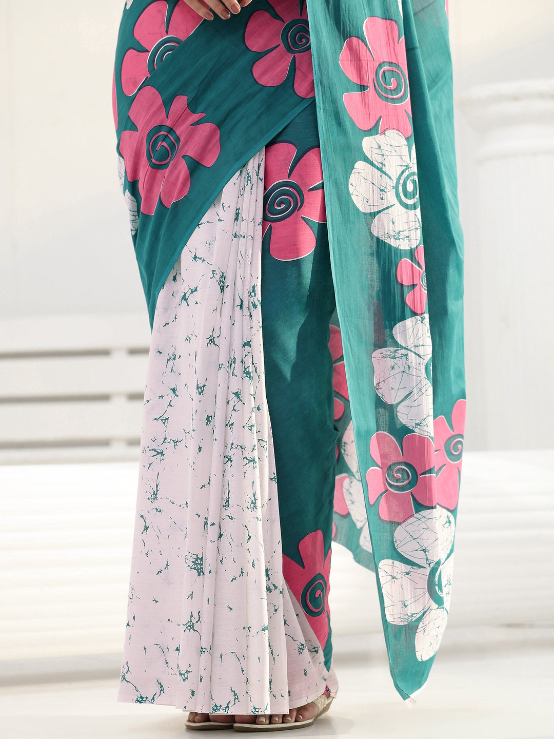  Green Floral Printed Cotton saree 