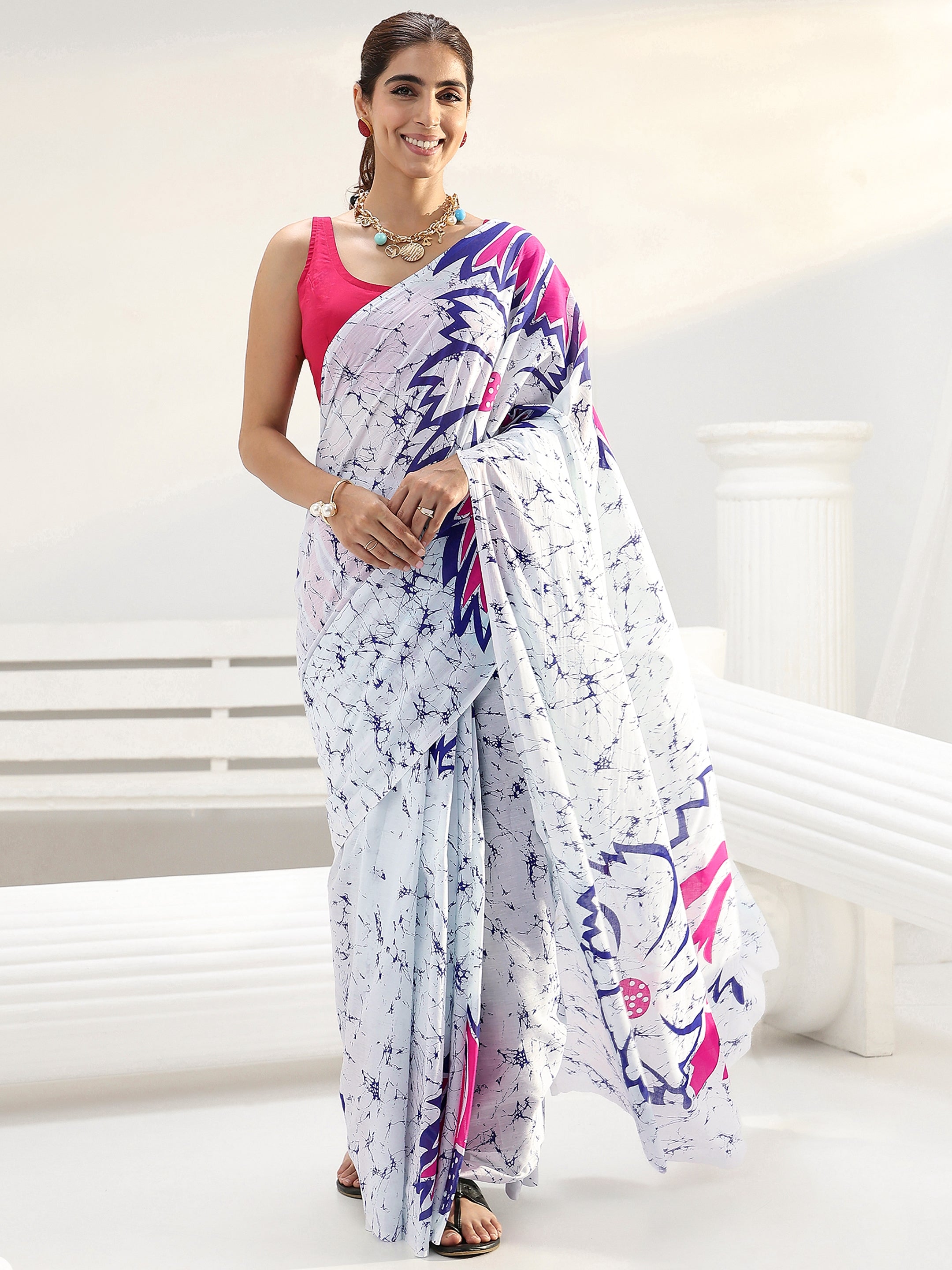 libas White Floral Printed Cotton saree-picture-62
