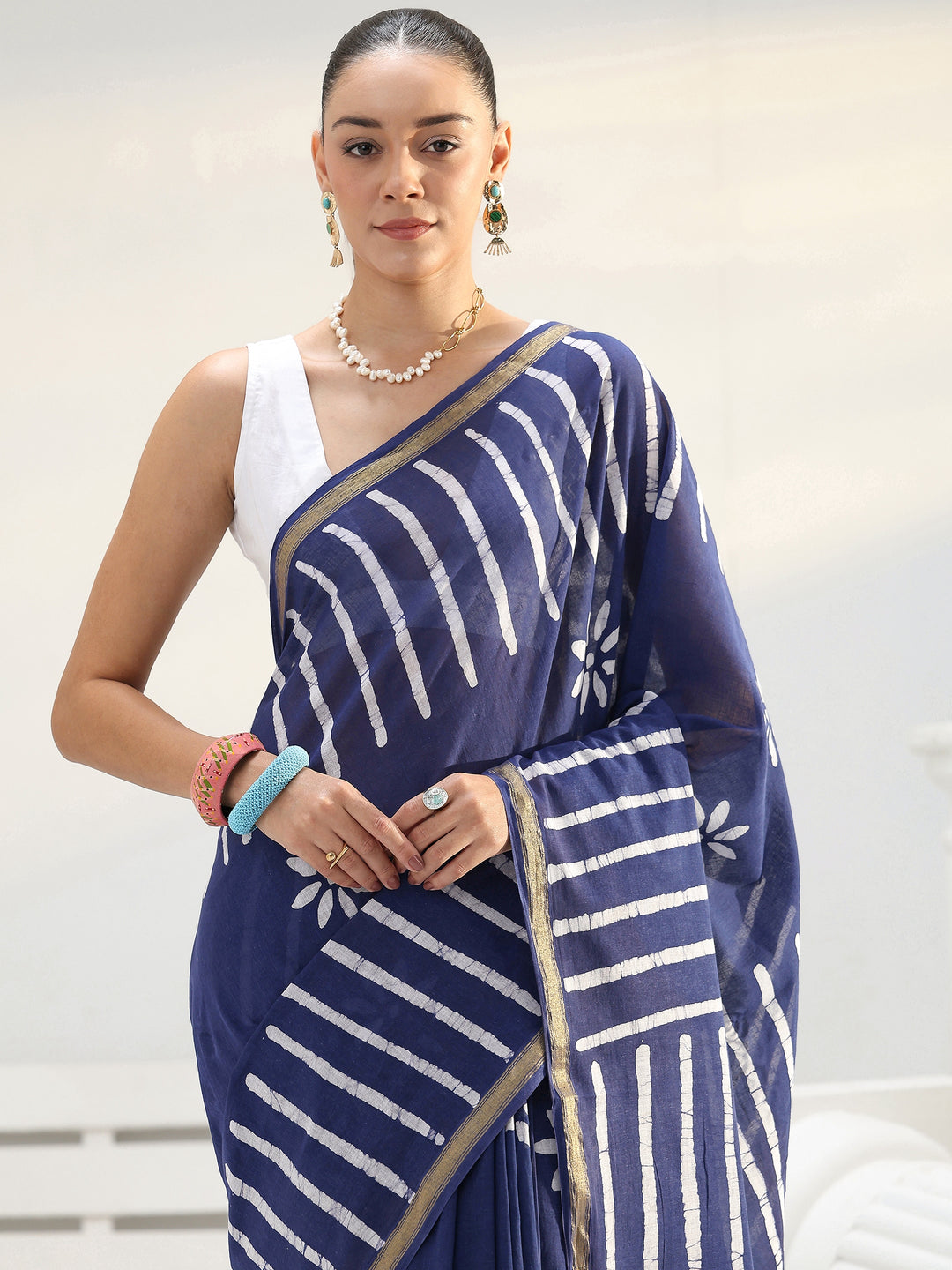  Blue Floral Printed Cotton Saree 