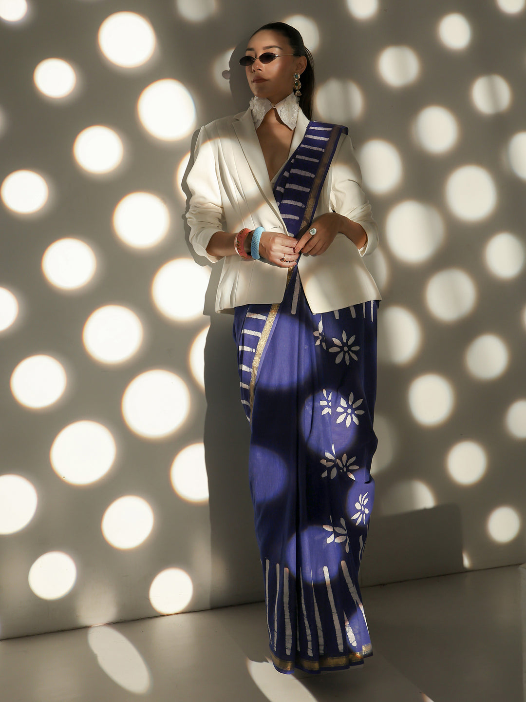 Indigo Floral Printed Cotton Saree
