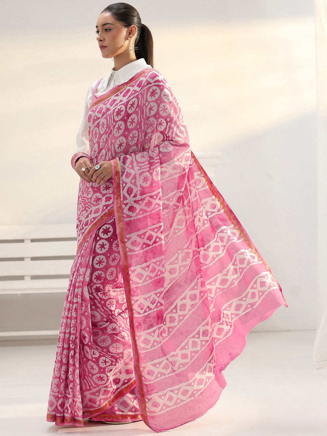  Pink Ethnic Printed Cotton Saree 