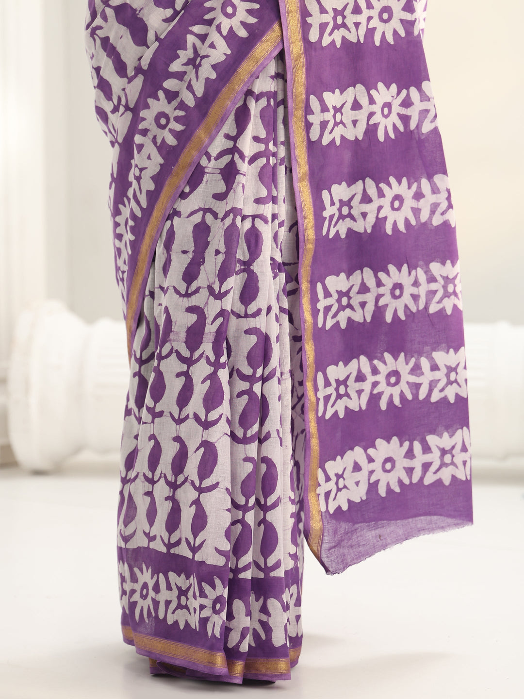  Purple Batik Print Cotton Saree 