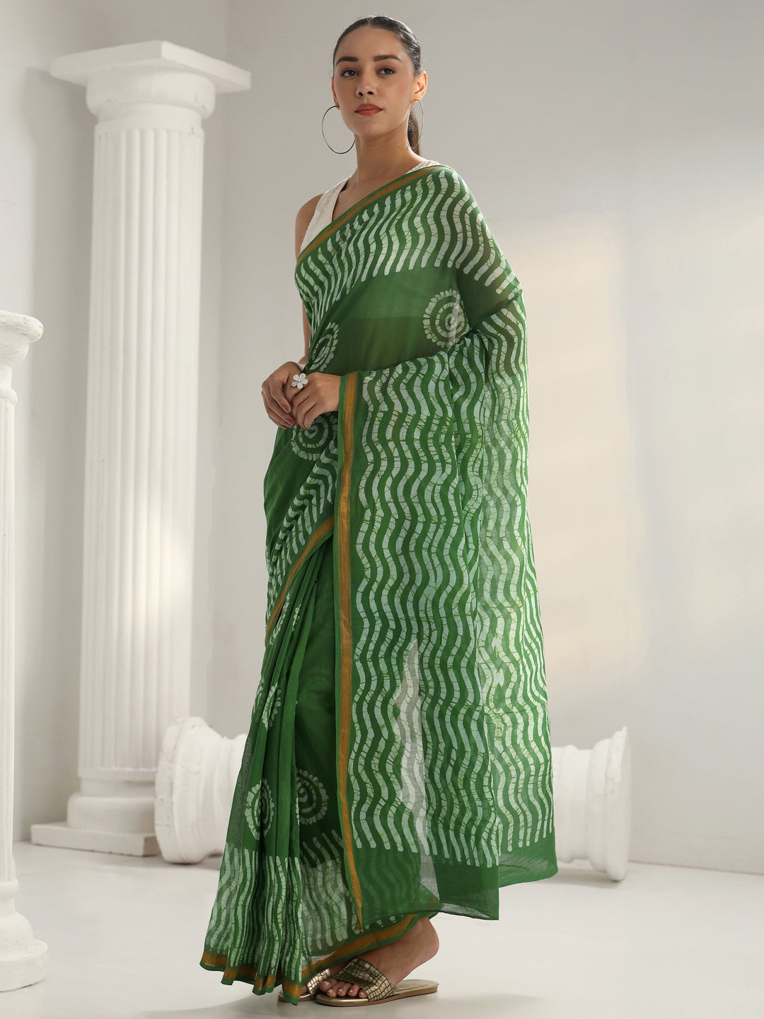  Green Batik Print Cotton Saree 