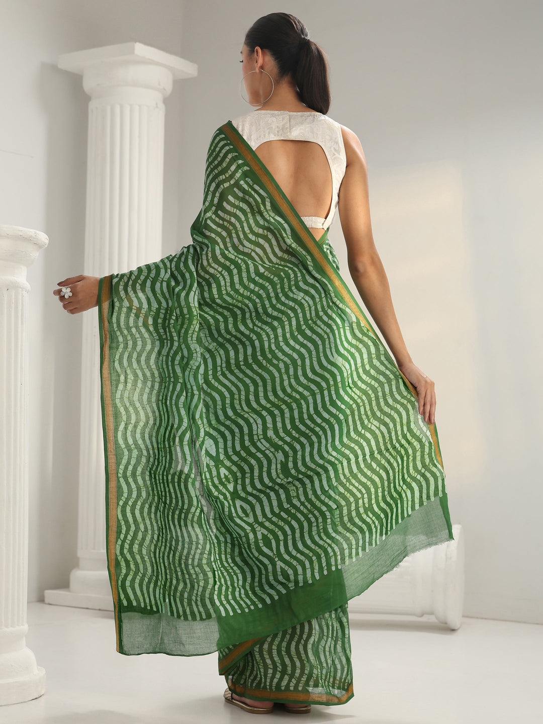  Green Batik Print Cotton Saree 