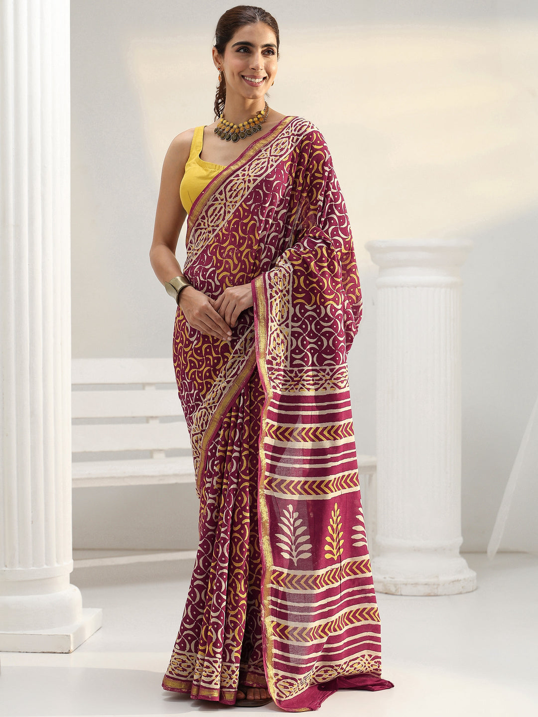  Maroon Ethnic Printed Cotton Saree 