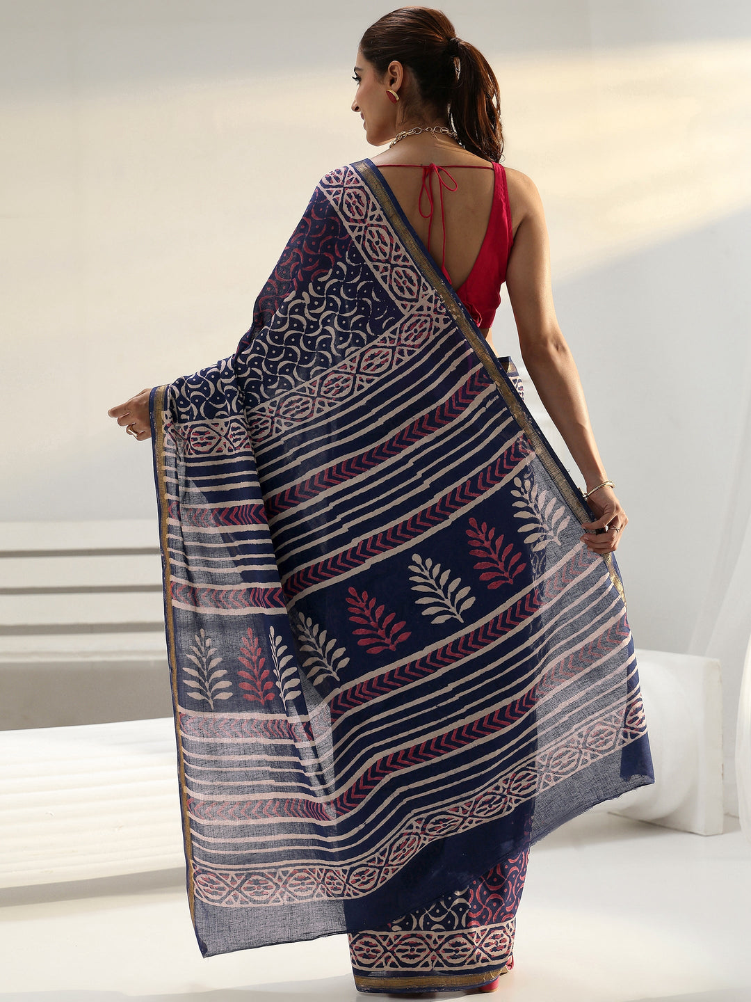  Blue Ethnic Printed Cotton Saree 