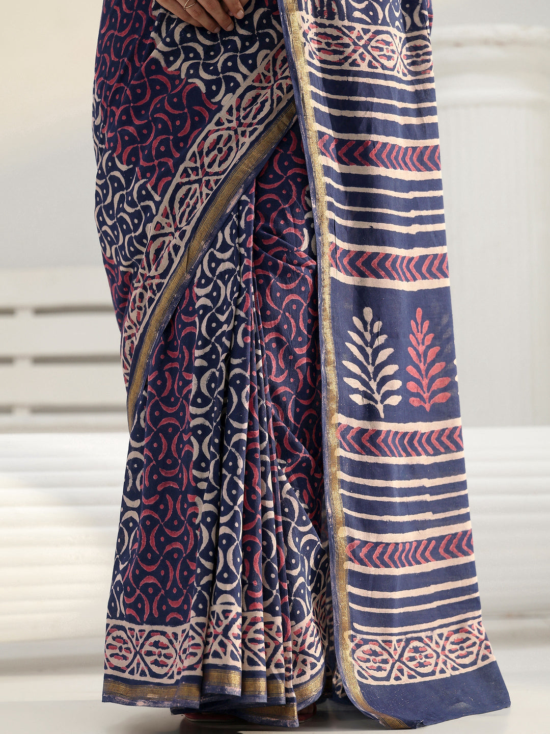  Blue Ethnic Printed Cotton Saree 