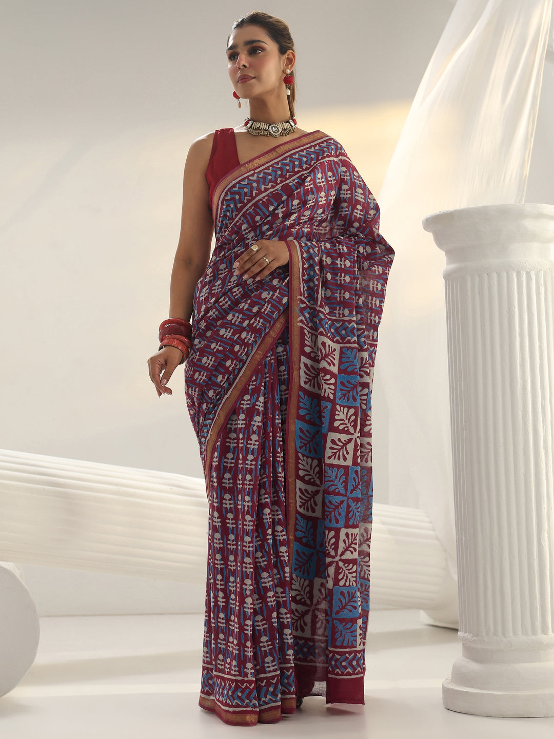  Pink Dabu Print Cotton Saree 