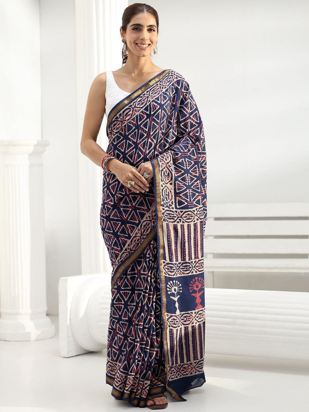  Blue Printed Cotton Saree 