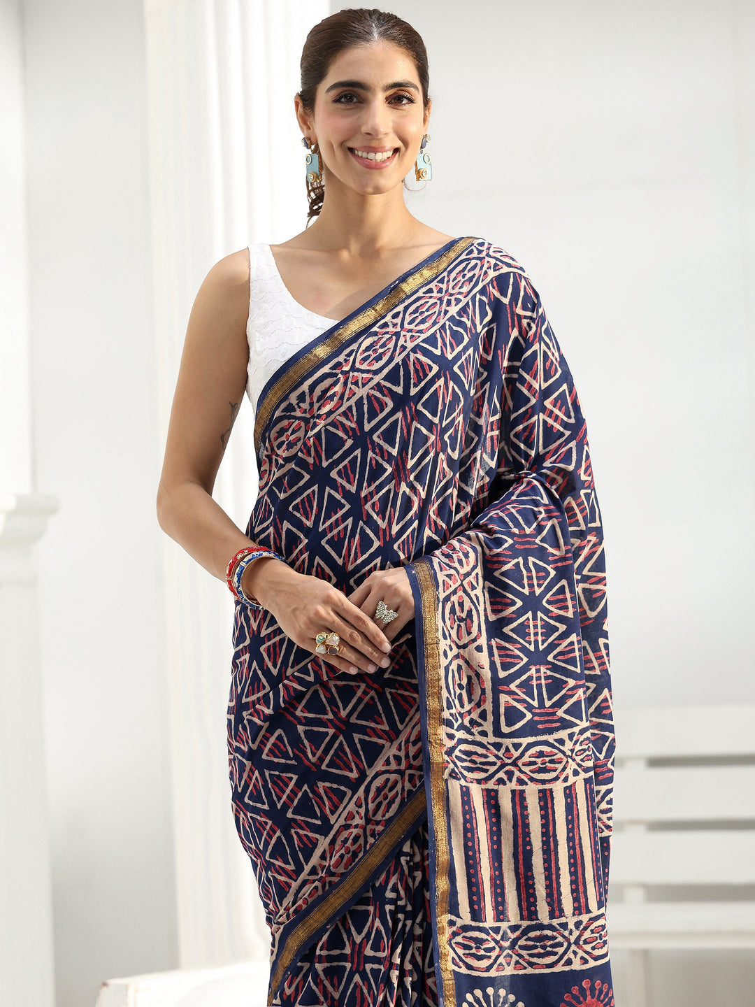  Blue Printed Cotton Saree 