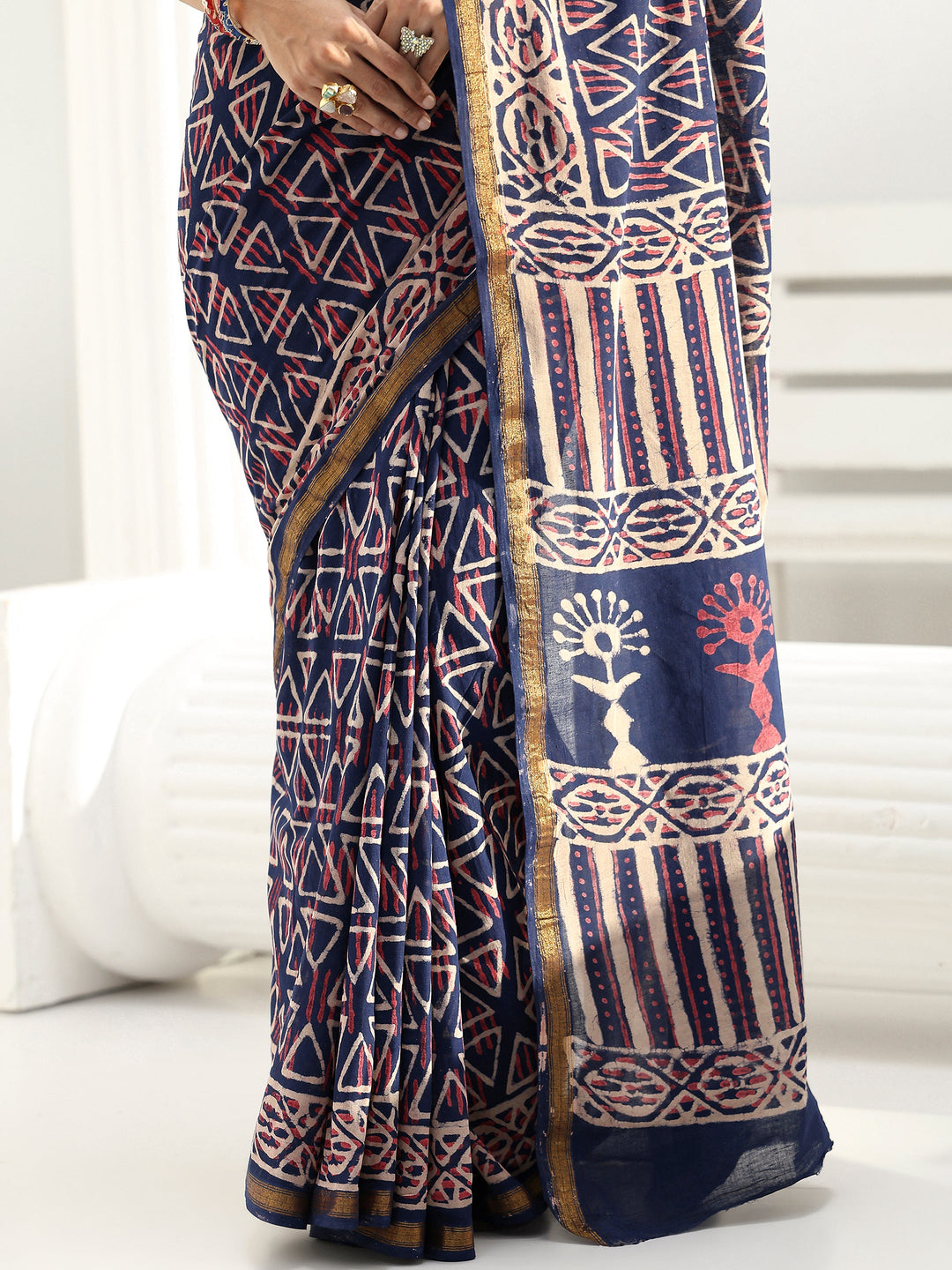  Blue Printed Cotton Saree 