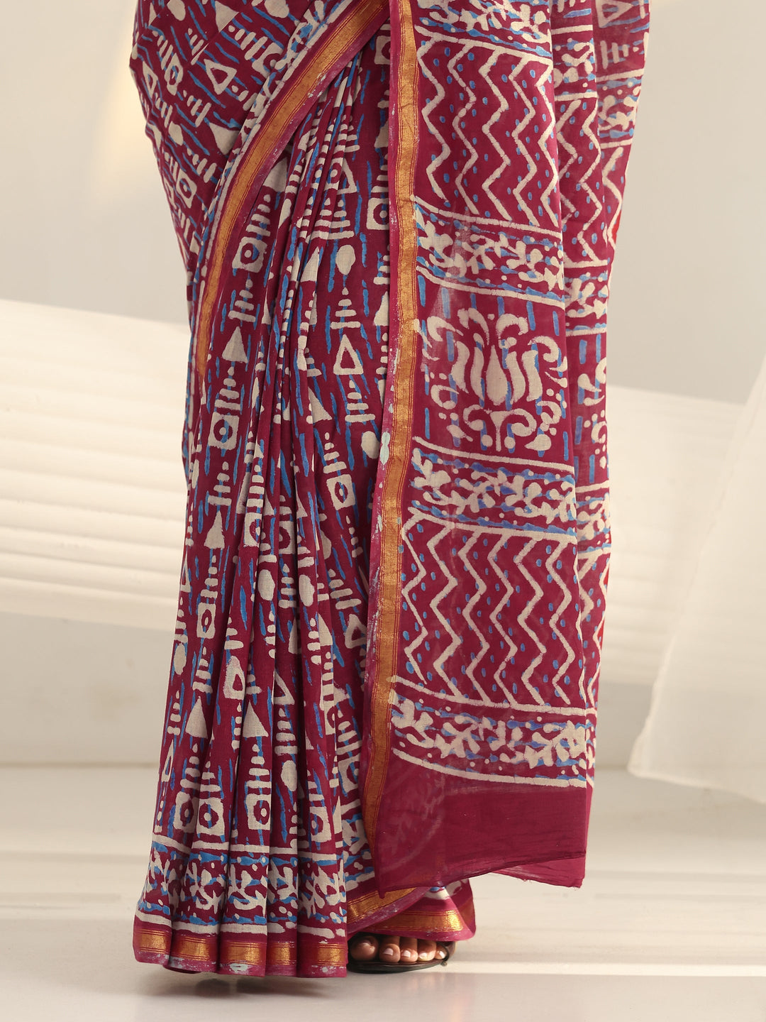  Pink Printed Cotton saree 