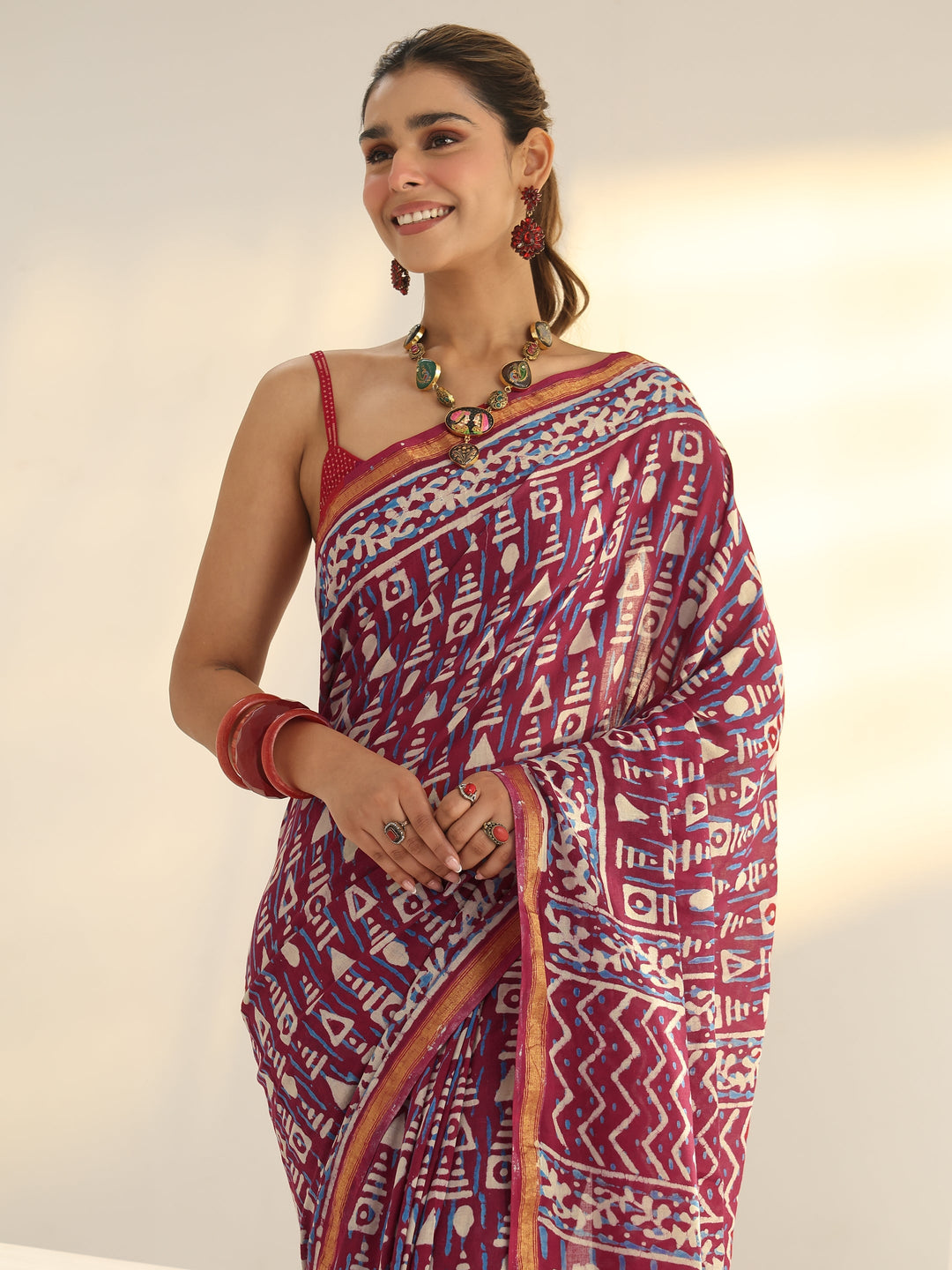  Pink Printed Cotton saree 