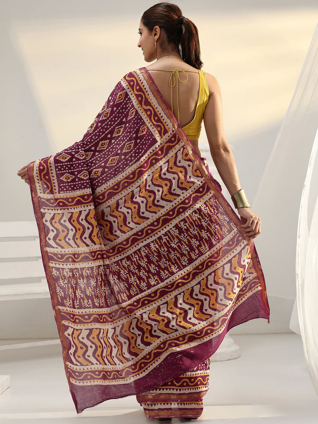  Maroon Ethnic Printed Cotton Saree 