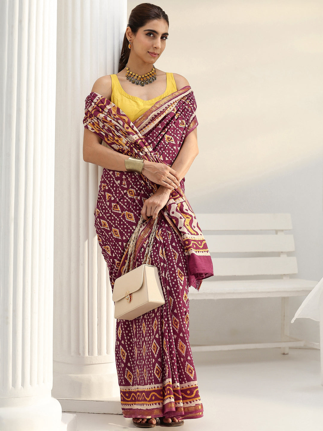  Maroon Ethnic Printed Cotton Saree 