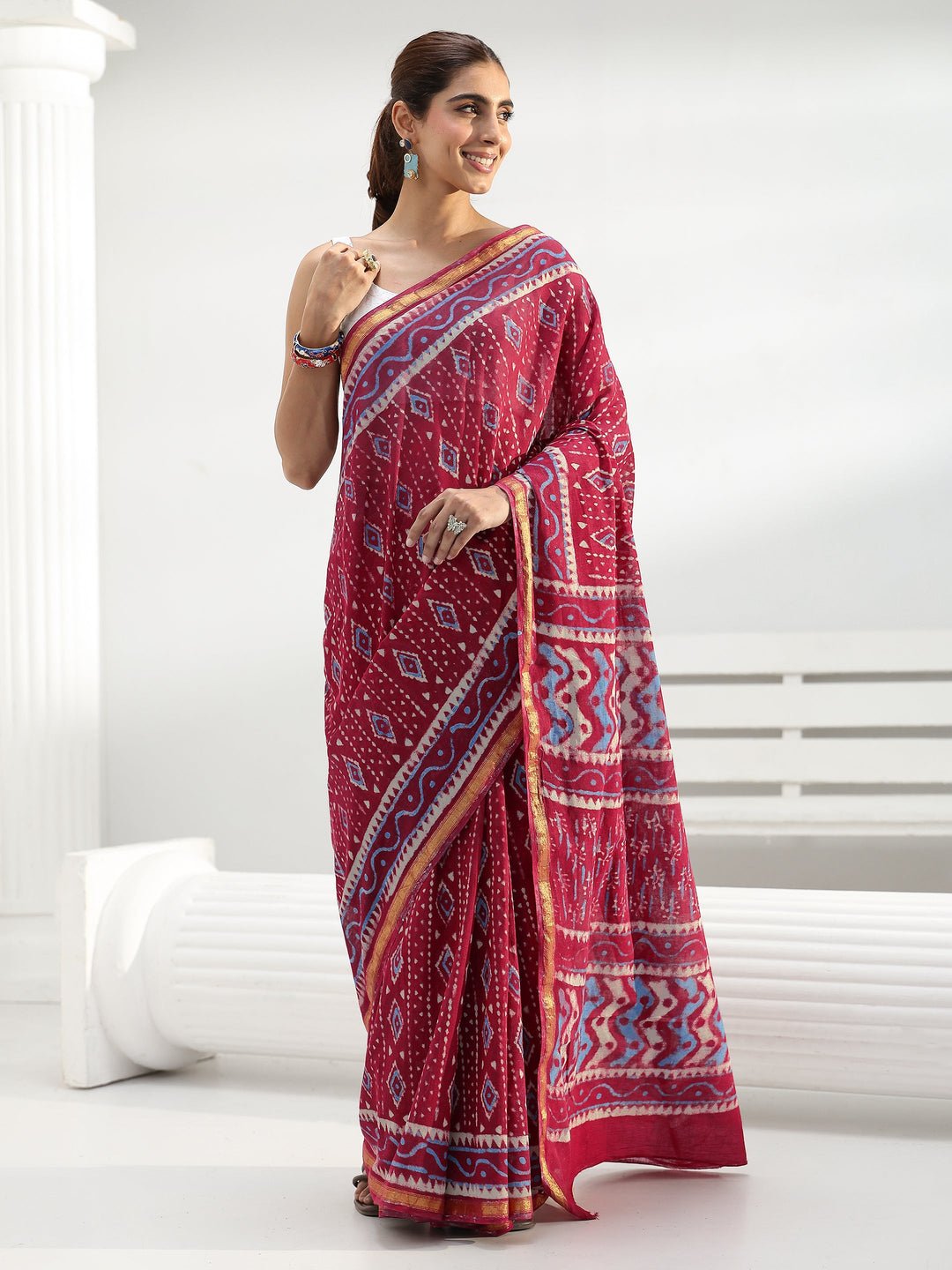  Red Ethnic Printed Cotton saree 
