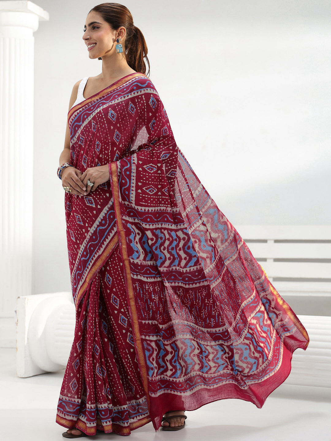  Red Ethnic Printed Cotton saree 