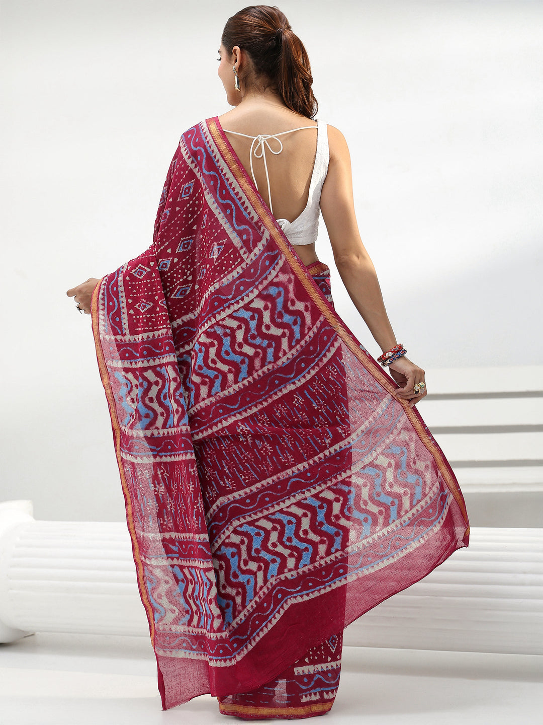  Red Ethnic Printed Cotton saree 