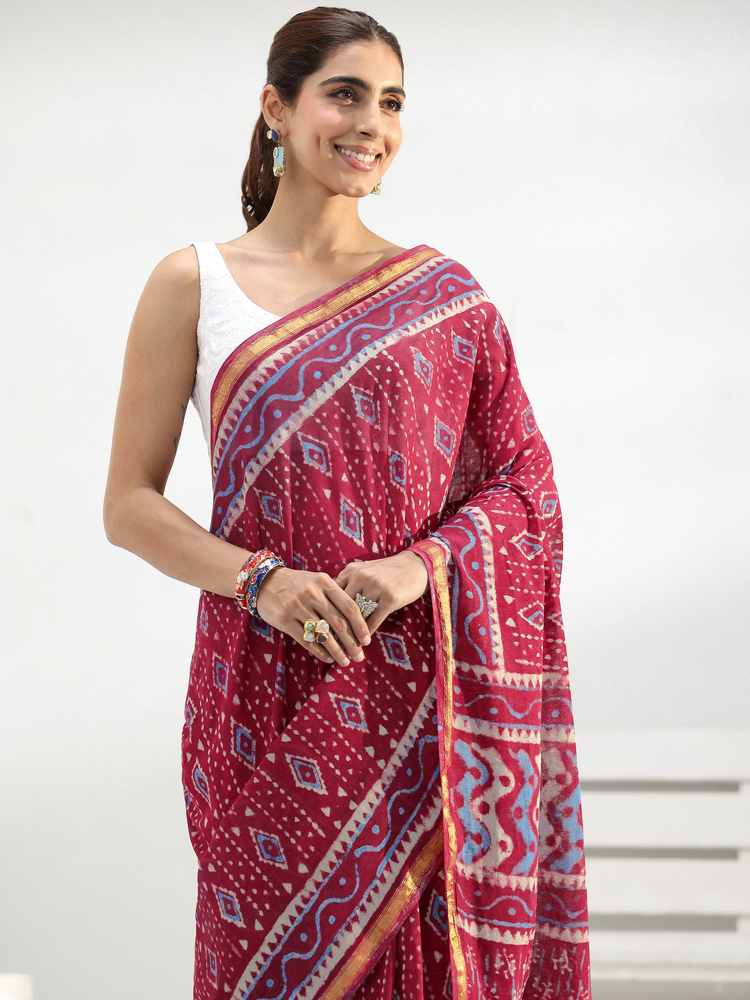  Red Ethnic Printed Cotton saree 