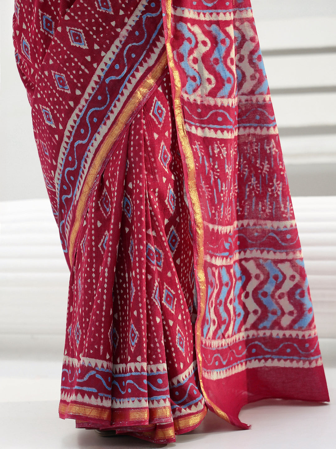  Red Ethnic Printed Cotton saree 