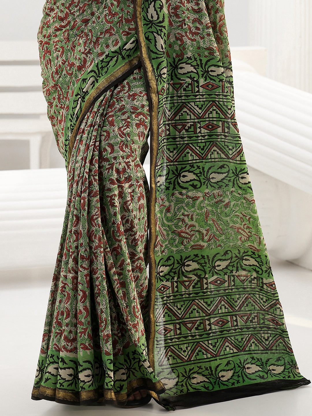  Green Floral Printed Cotton saree 