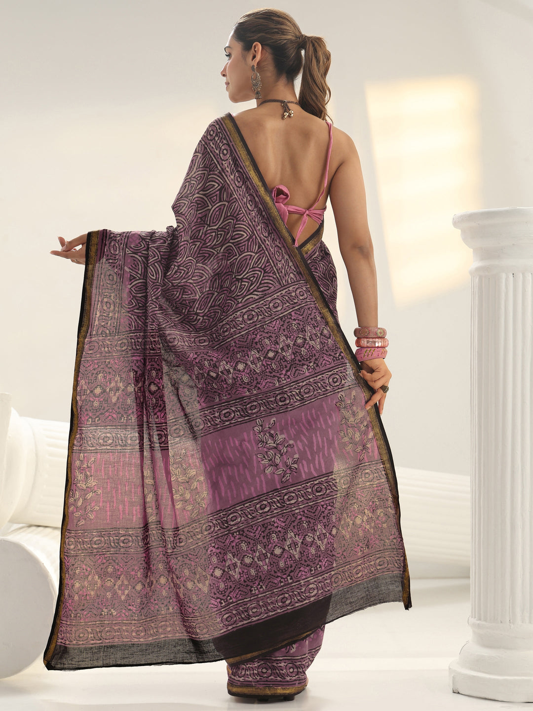  Pink Floral Printed Cotton saree 