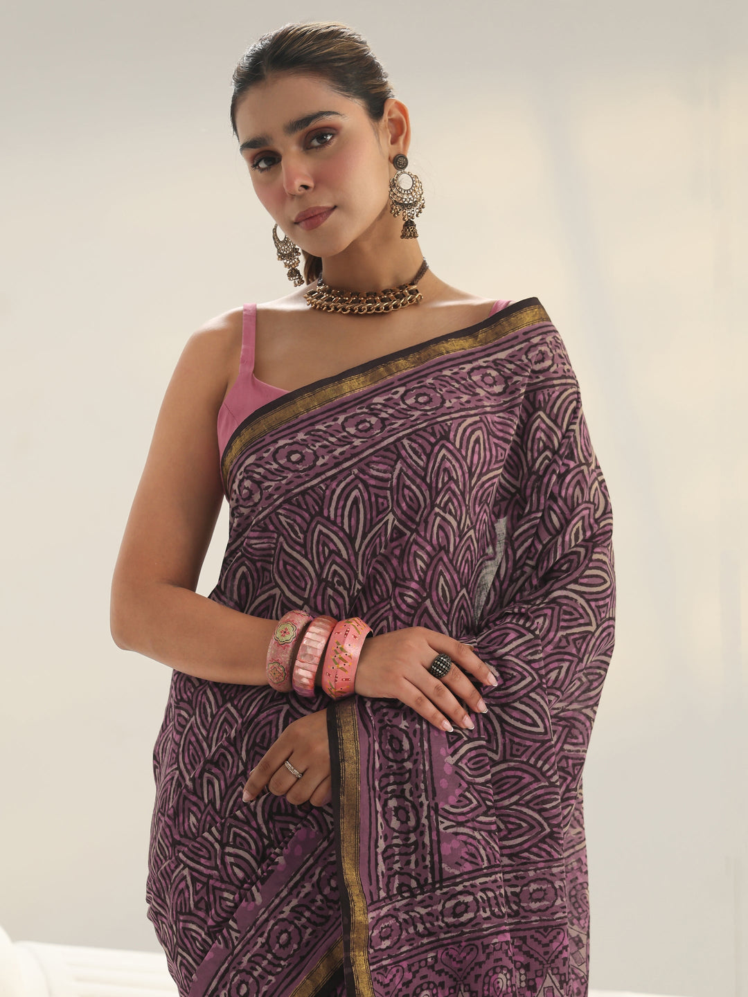  Pink Floral Printed Cotton saree 