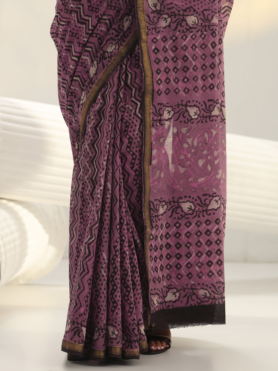 Pink Chevron Printed Cotton Saree 