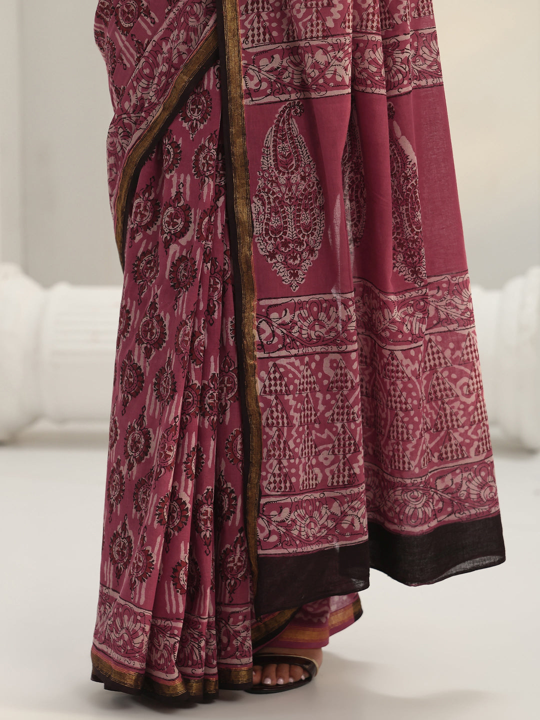  Pink Dabu Print Cotton Saree 