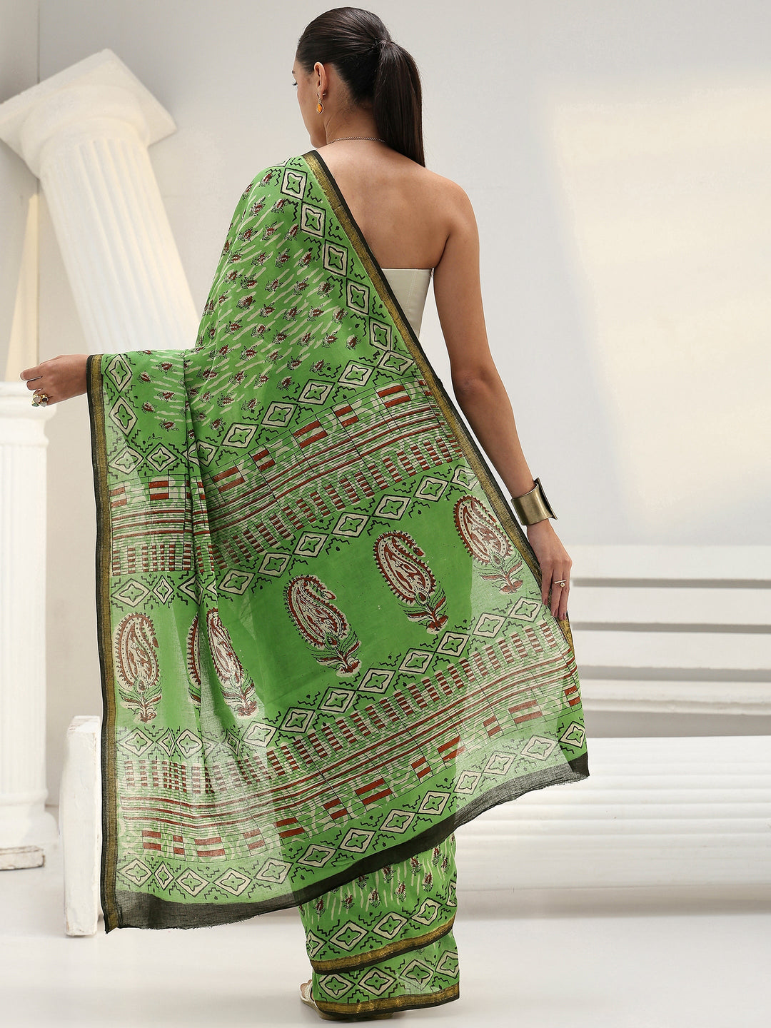  Green Floral Printed Cotton saree 