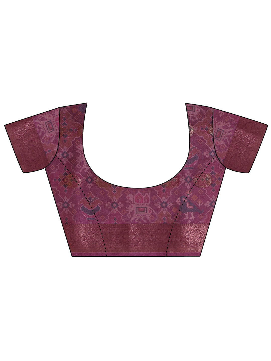  Burgundy Ethnic Print Silk Blend Patola Saree 