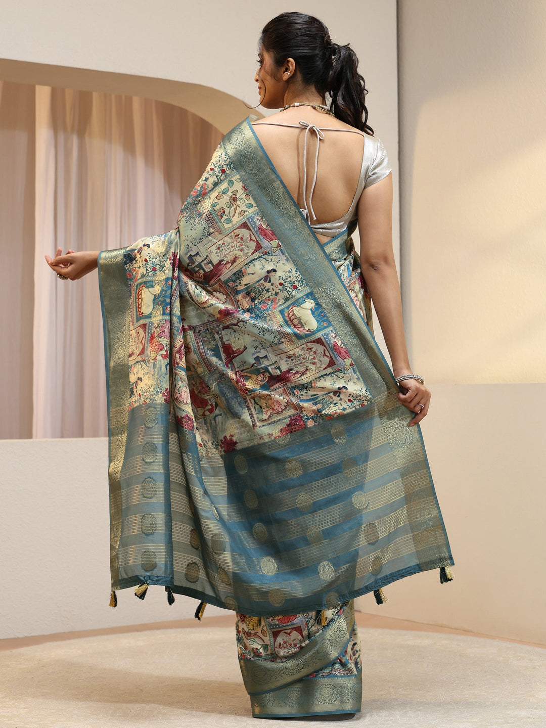  Henna Green Maharaja Print Silk Blend Saree 