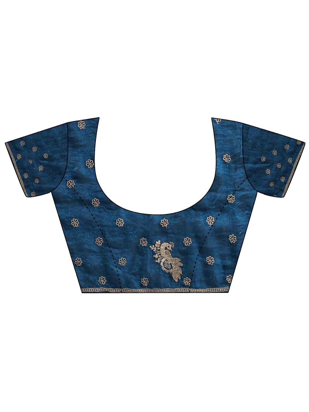  Cobalt Blue Peacock Embroidered Tissue Saree 