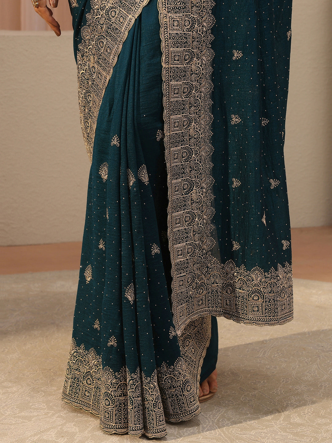  Teal Tissue Saree With Embellished Border 