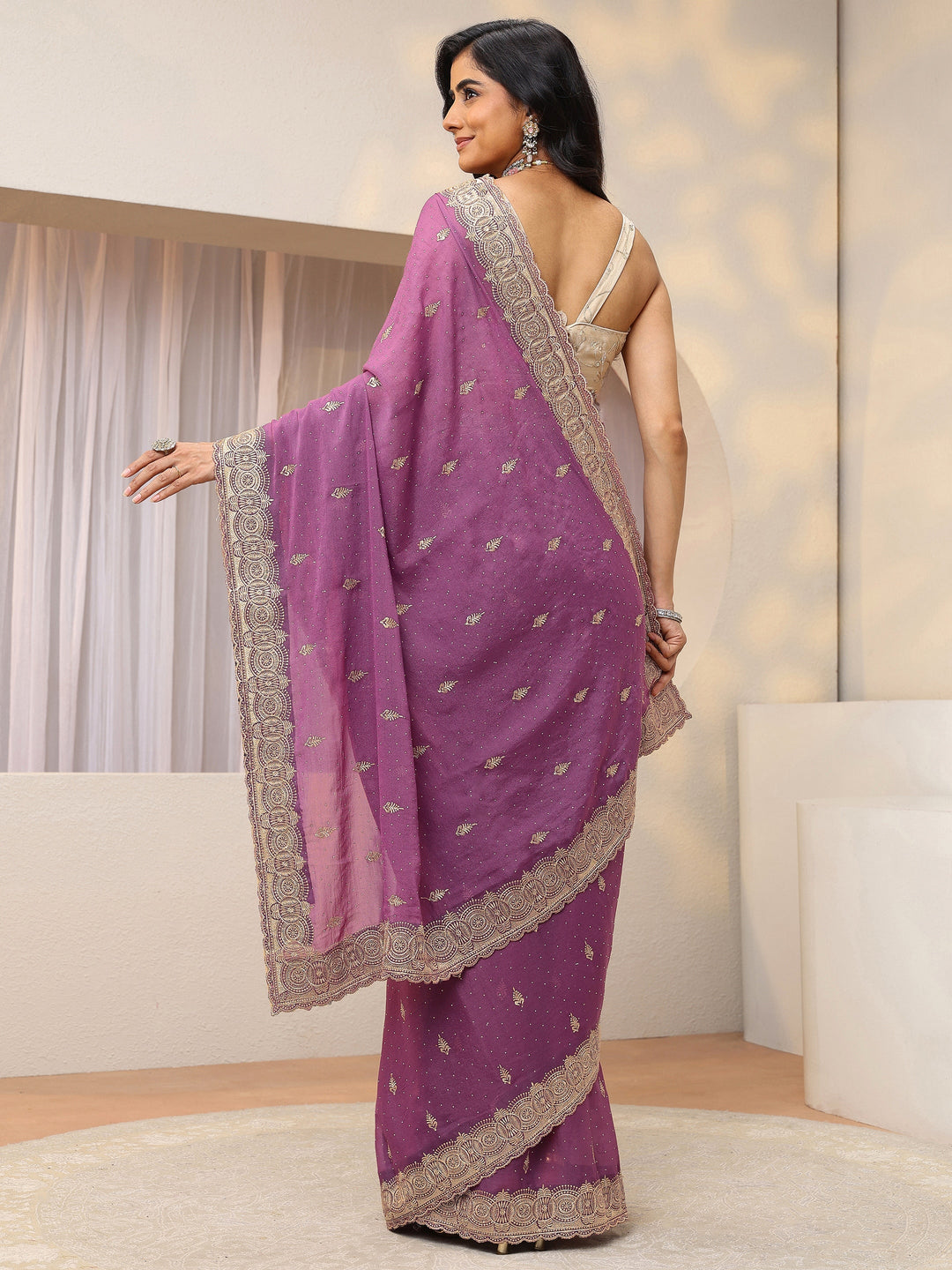  Mulberry Purple Tissue Saree With Embellished Border 