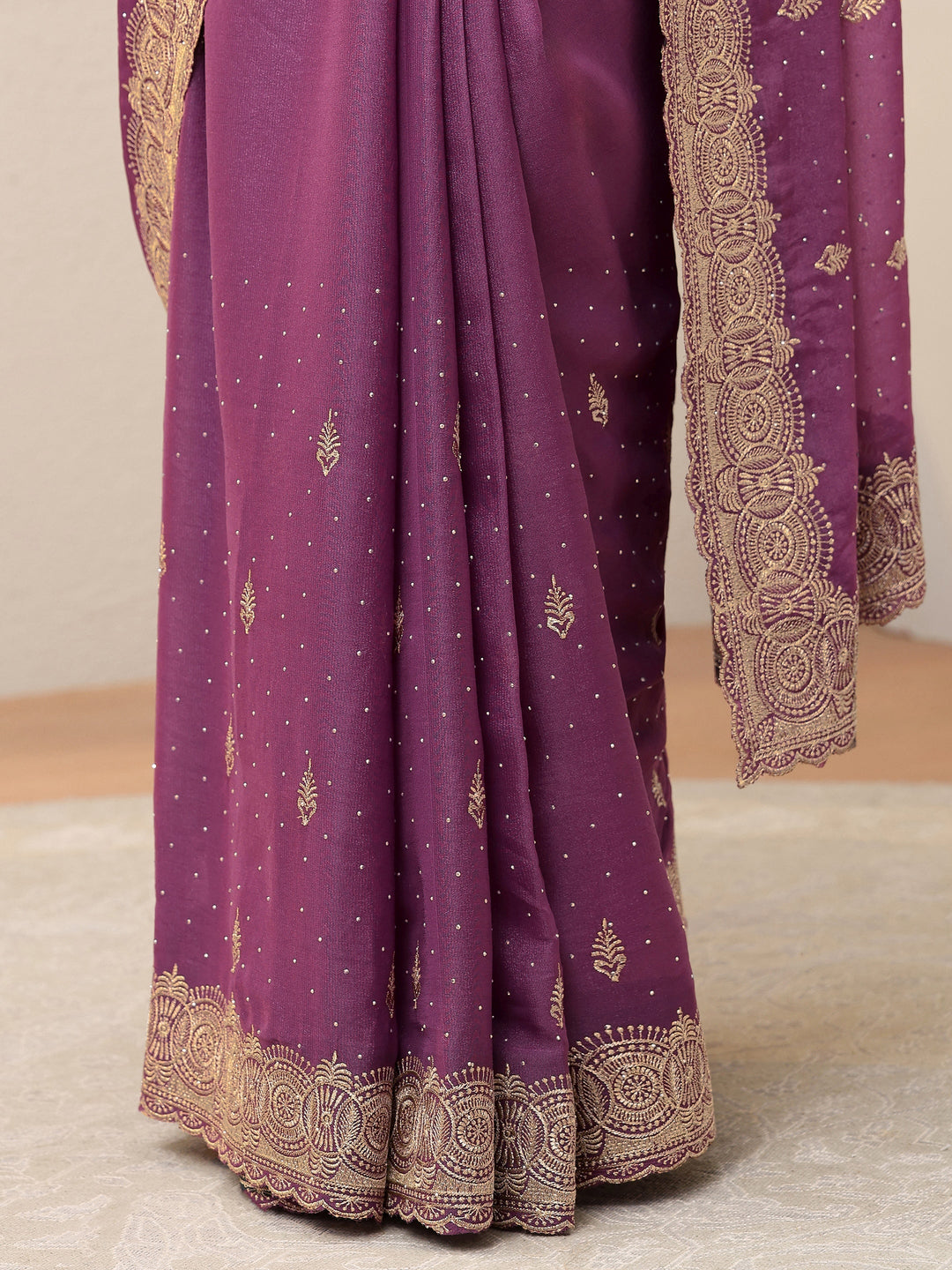  Mulberry Purple Tissue Saree With Embellished Border 