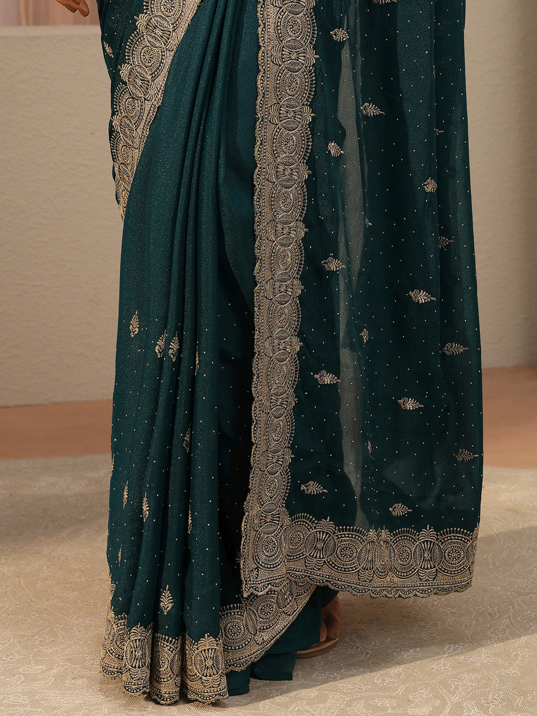 Teal Ethnic Embroidered Tissue Saree 