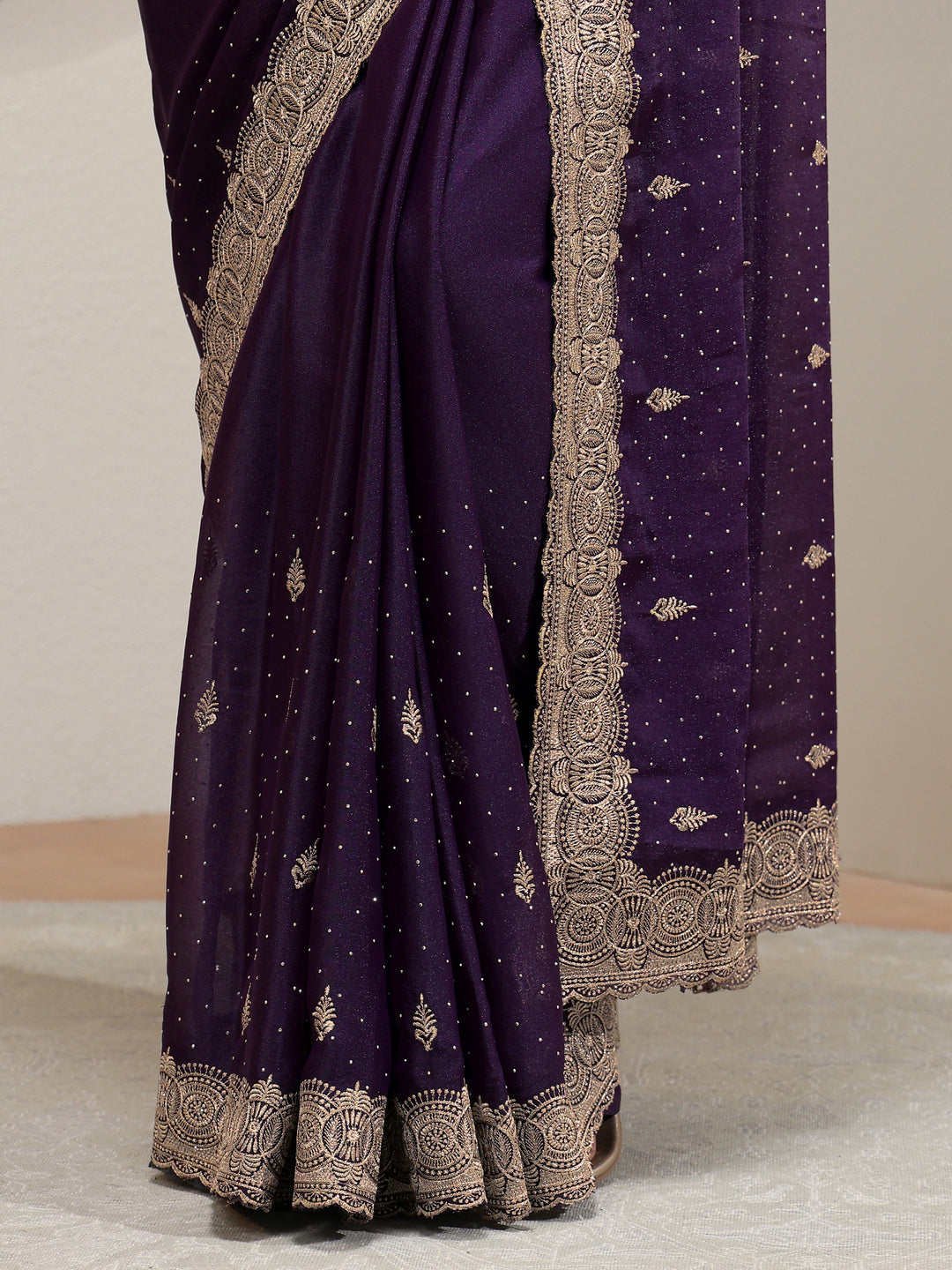  Royal Purple Tissue Saree With Embellished Border 
