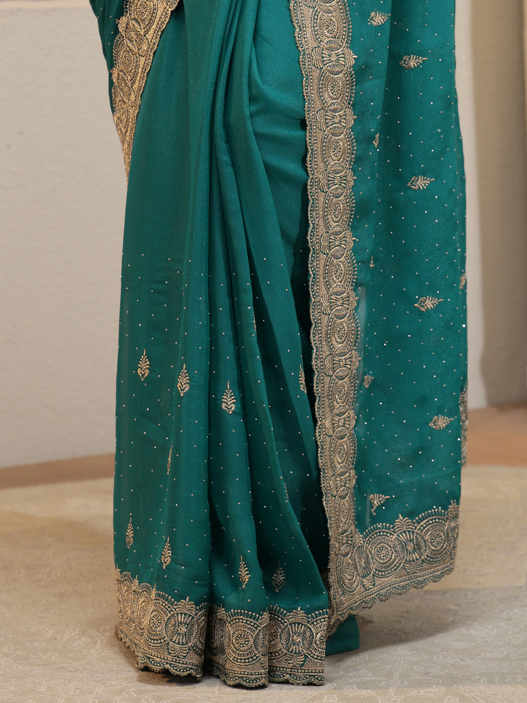  Sea Green Tissue Saree With Embellished Border 
